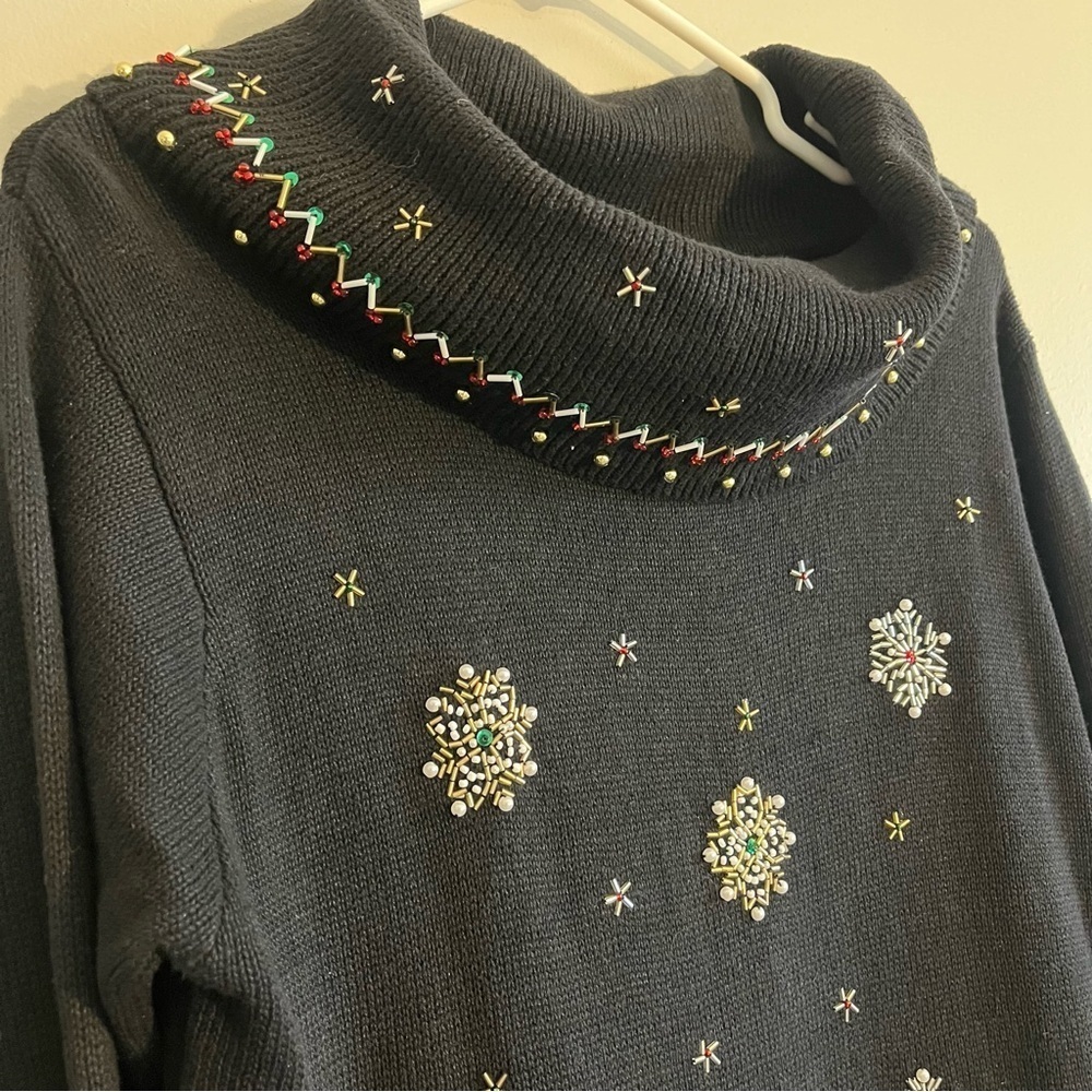 VTG Victoria Jones Womens Small Holiday Cowl Neck Sweater Embroidery Beaded XMAS - Picture 6 of 13